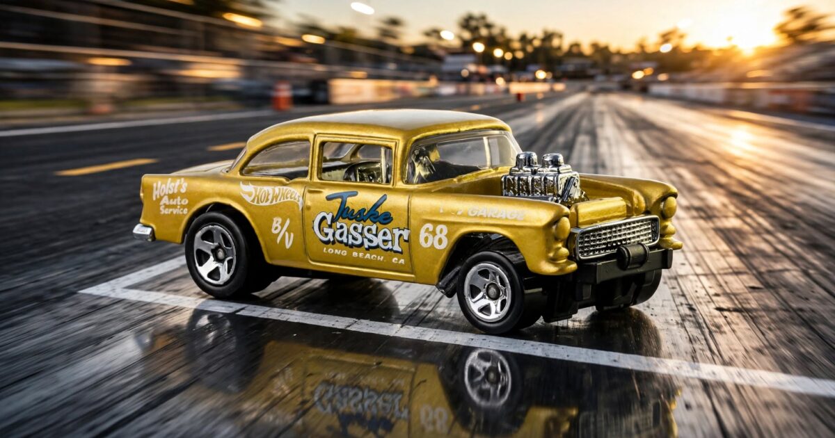 Hot Wheels ’55 Chevy Bel Air Gasser review: gold paint and a straight axle