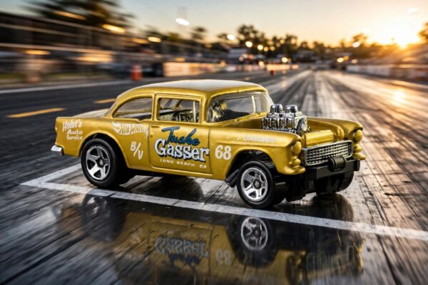 Hot Wheels ’55 Chevy Bel Air Gasser review: gold paint and a straight axle