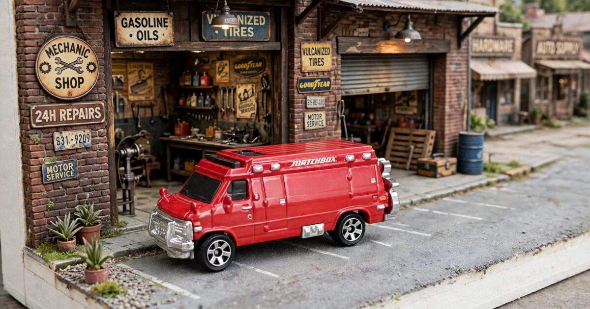 Matchbox Custom 1995 Chevy Van: two vehicles in the package and an advert on the side