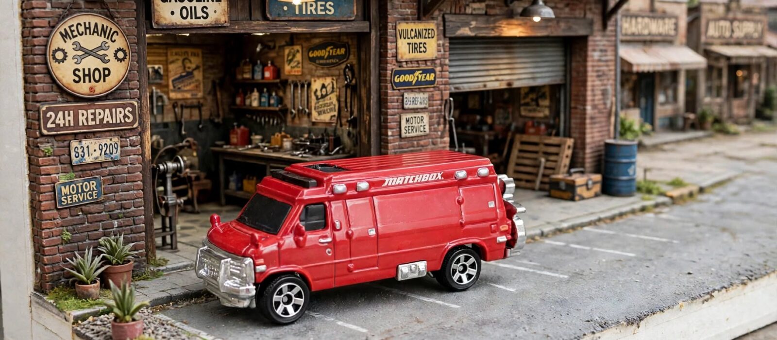 Matchbox Custom 1995 Chevy Van: two vehicles in the package and an advert on the side