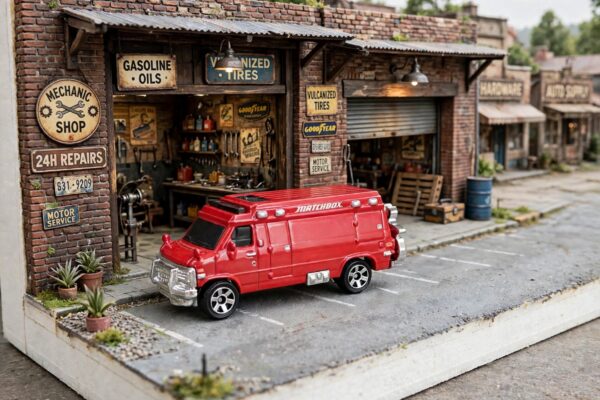 Matchbox Custom 1995 Chevy Van: two vehicles in the package and an advert on the side